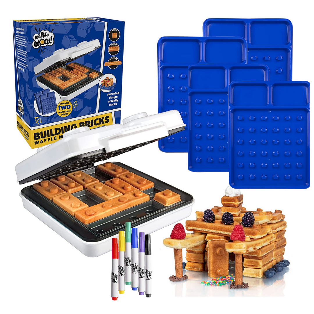 Building Brick Electric Waffle Maker with 2 Construction Eating Plates - Cook Fun Buildable Waffles in Minutes - Revolutionize Breakfast
