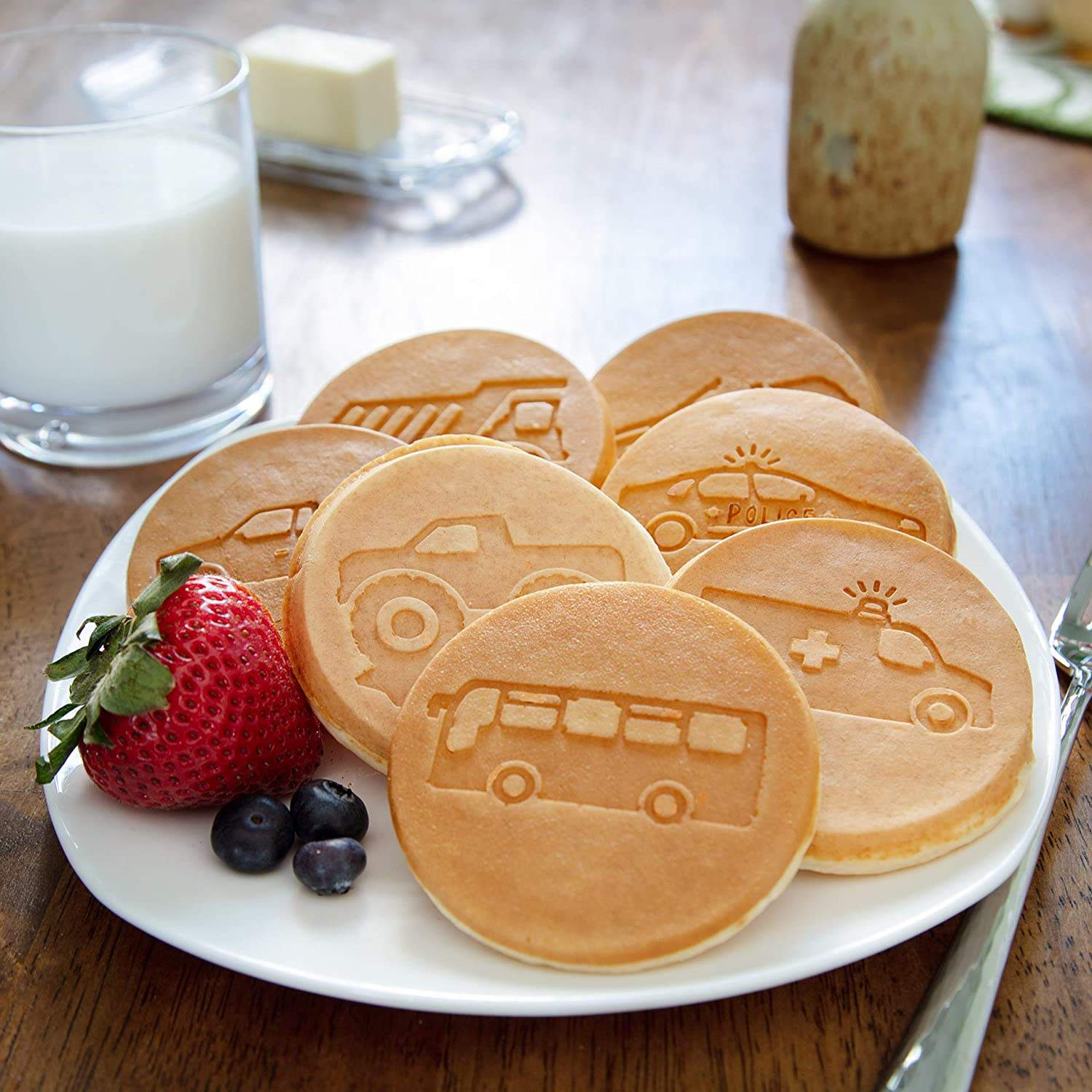 Waffle Wow! Construction Trucks Mini Waffle Maker - Make 7 Different Vehicle Shaped Pancakes Featuring A Bulldozer Forklift & More- Elect
