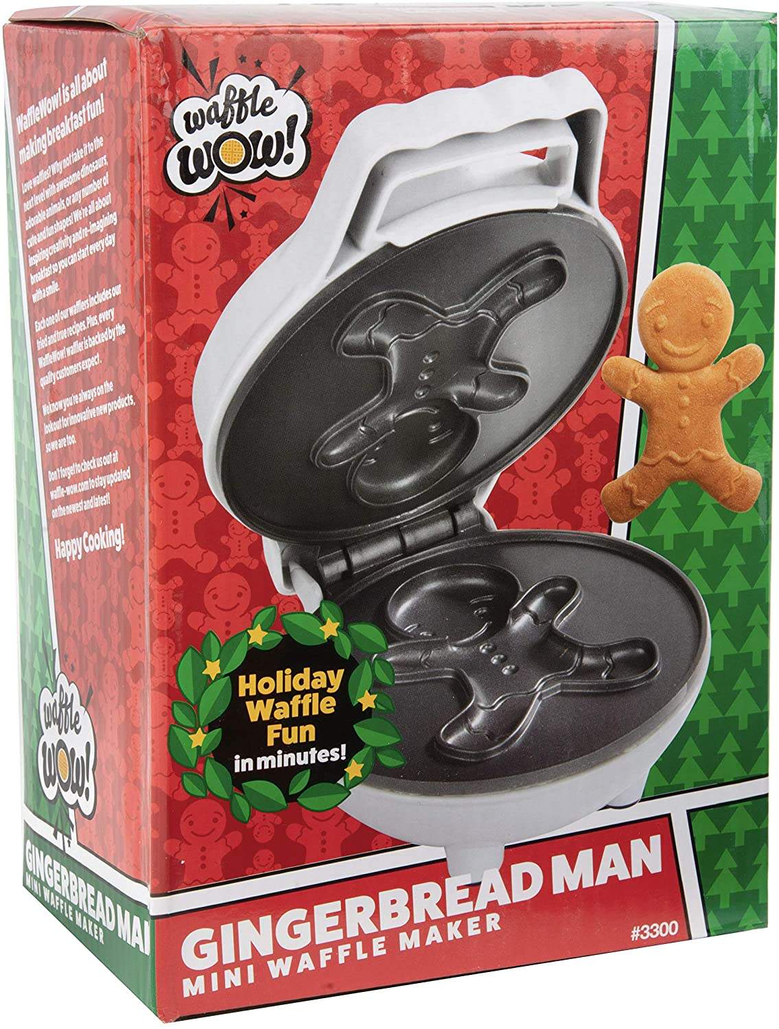 Holiday Gingerbread Man Mini Waffle Maker Non-Stick 4 Cooking Surface NEW